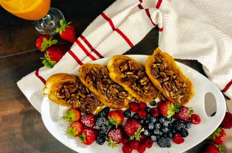 Eggless French Toast with Pecan Caramel Sauce