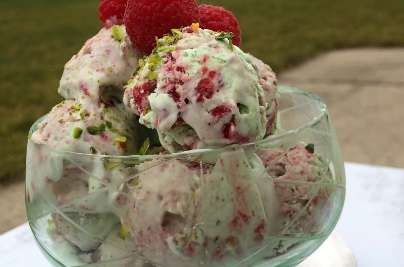 Pistachio Ice Cream with Raspberry Swirl  Homemade Ice Cream (No Machine)