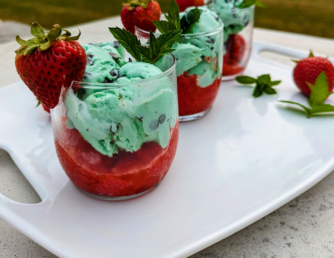 Chocolate Chip Mint Ice Cream with Strawberry Ice