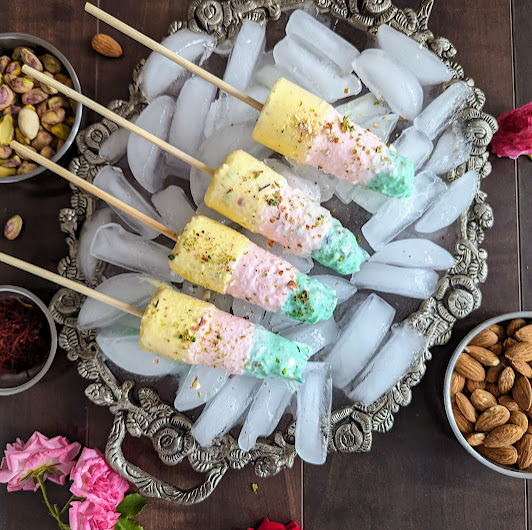 Colorful Kulfis: Rose, Pistachio and Saffron Flavor