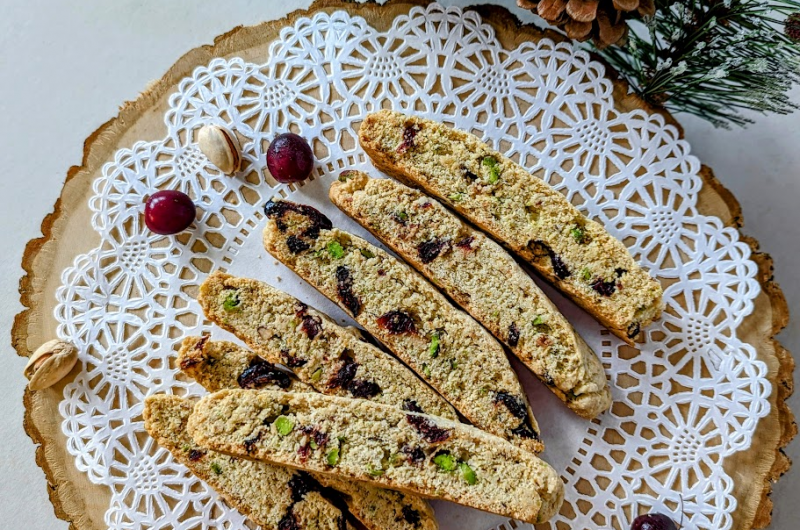 Eggless Cranberry Pistachio Biscotti